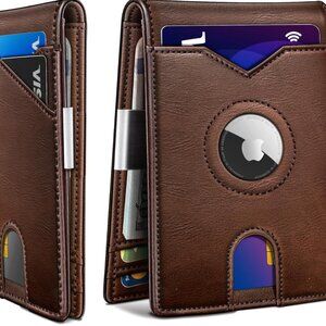 Miyozi AirTag Wallet Men Leather RFID Blocking Slim Pocket Money Clip Brown